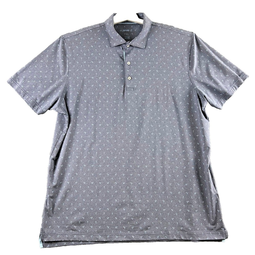 Johnnie-O Mens XL Gray Palm Tree PREP-FORMANCE Polo Shirt Short Sleeve Golf